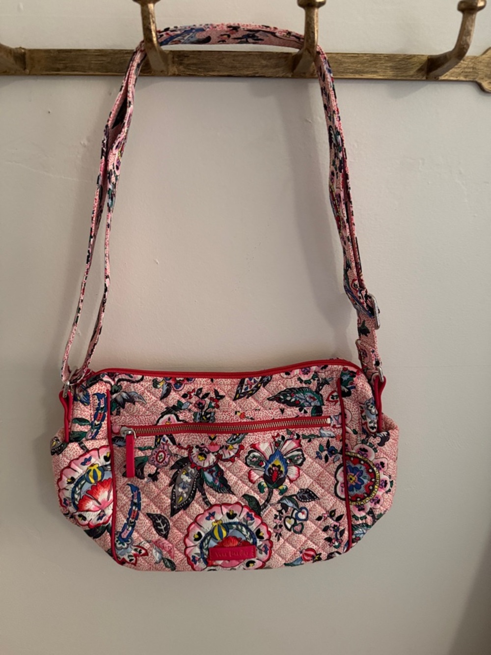 Havana Rose Vera Bradley Pink Floral Quilted Crossbody with Teal & Red Accents